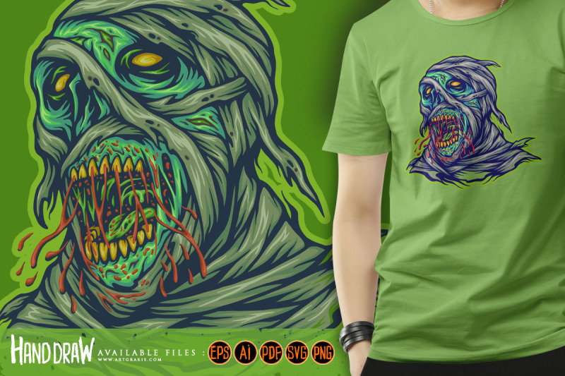 mummies-monster-skull-head-illustrations