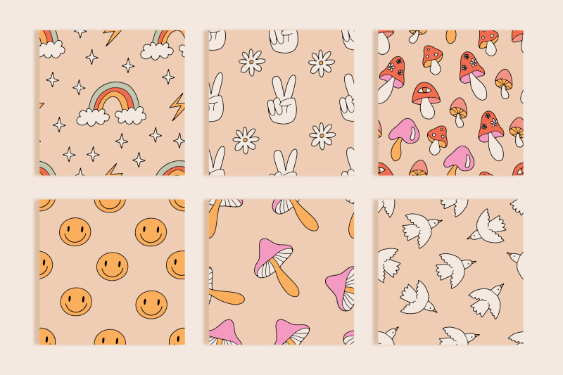 hippie-groovy-backgrounds-1970-retro-seamless-patterns