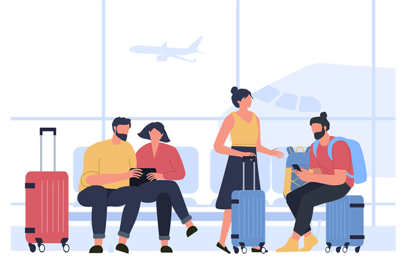 tourists-in-airport-young-couples-traveling-with-luggage-people-sitt