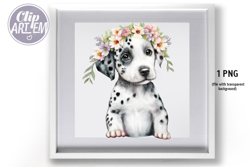 dalmatian-floral-girl-watercolor-clip-art-png-image-sublimation