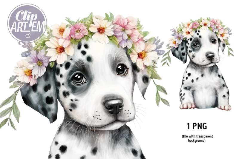 dalmatian-floral-girl-watercolor-clip-art-png-image-sublimation