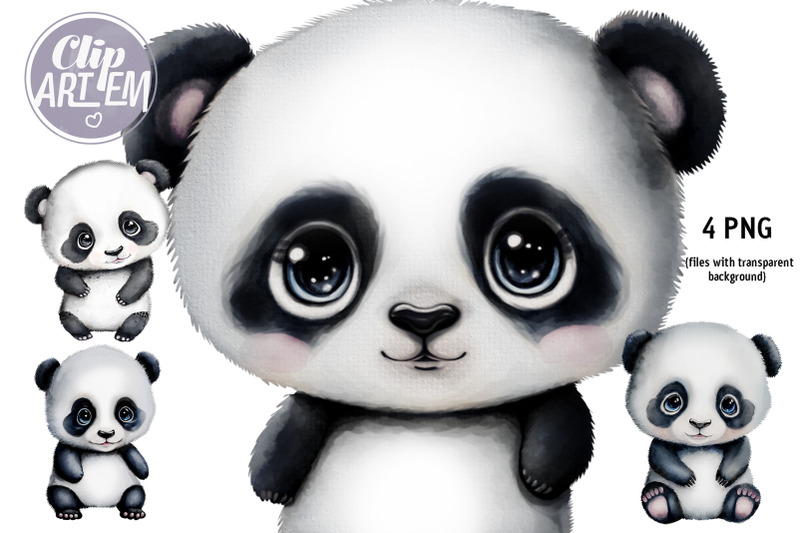 baby-panda-4-bundle-watercolor-clip-art-wall-art-images