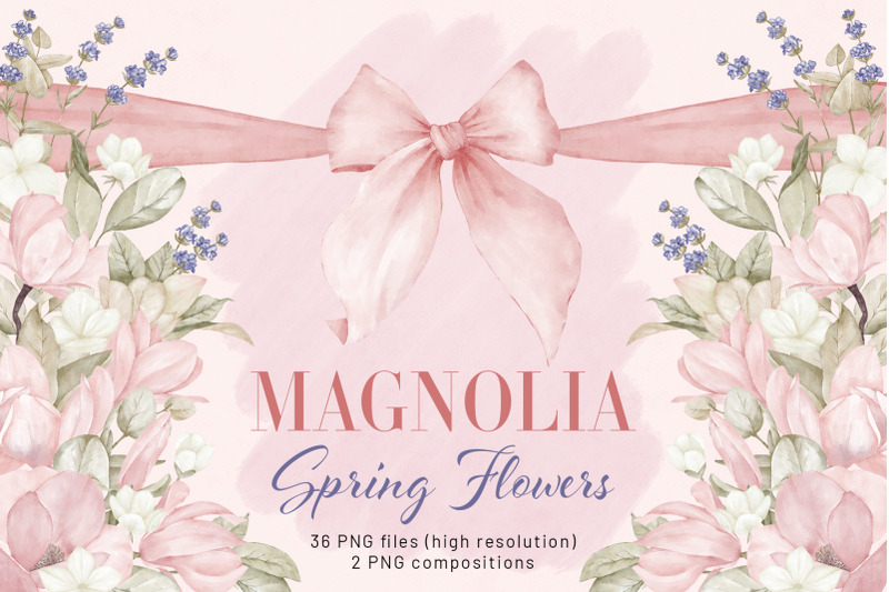 magnolia-clipart-spring-flowers-birthday-holiday-ribbon-bow-waterco