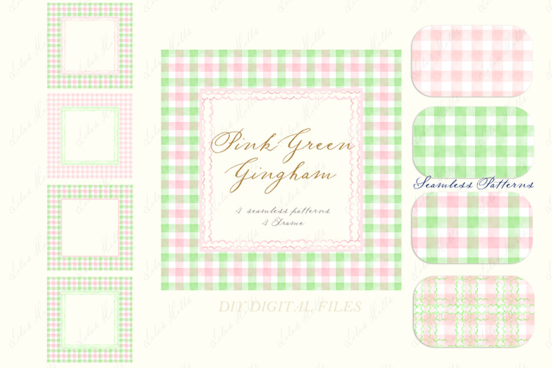 gingham-pastel-pink-green-pattern-frames-diy-baby-shower