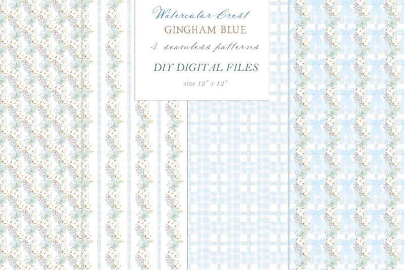 blue-gingham-wedding-family-crest-diy-bow-cotton-floral-digital-papers