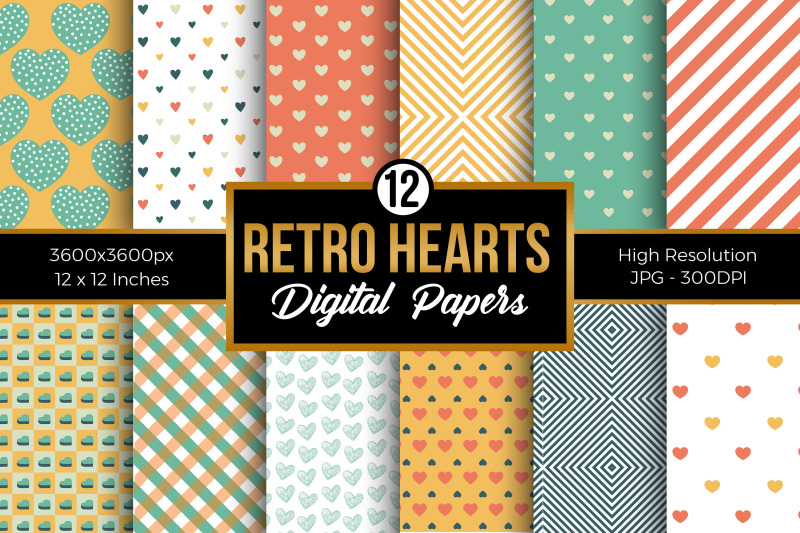 retro-hearts-digital-papers