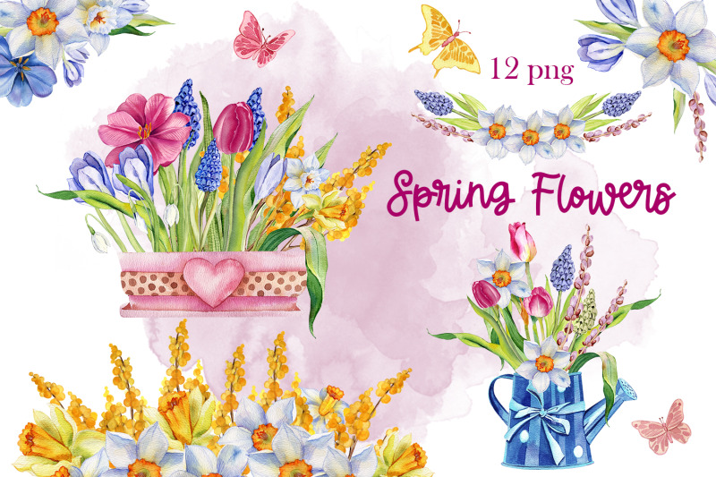 watercolor-spring-flowers-bouquet