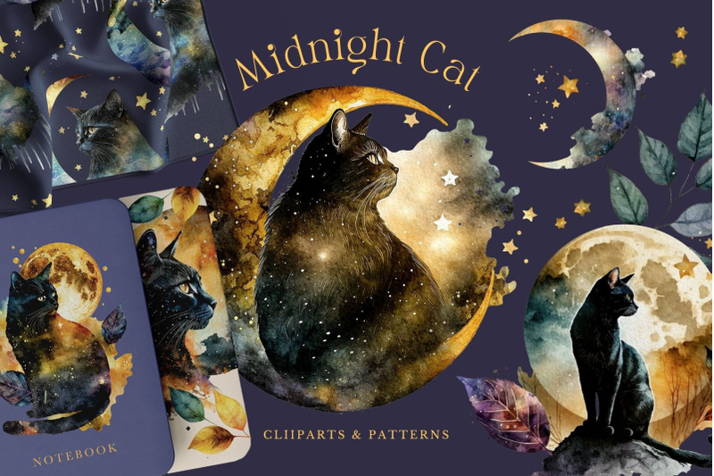 cat-watercolor-moon-starry-mystic-magic-illustration