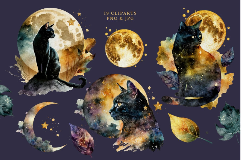 cat-watercolor-moon-starry-mystic-magic-illustration