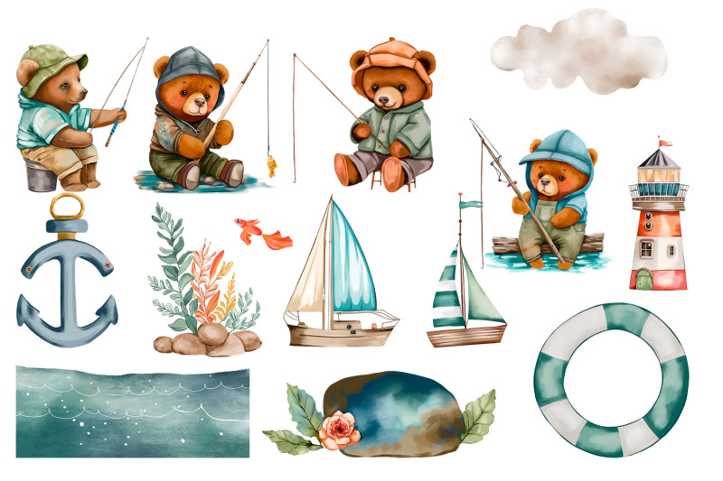 bears-on-a-fishing-trip-marine-clipart