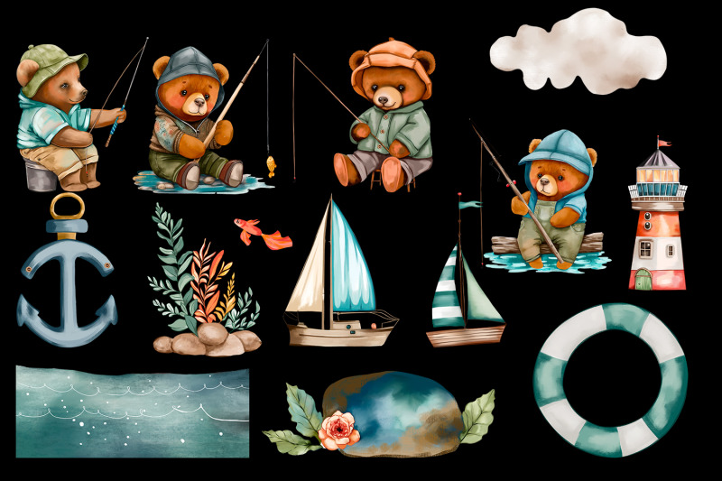 bears-on-a-fishing-trip-marine-clipart