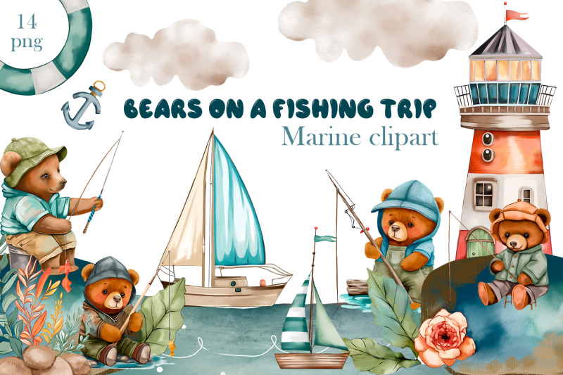 bears-on-a-fishing-trip-marine-clipart