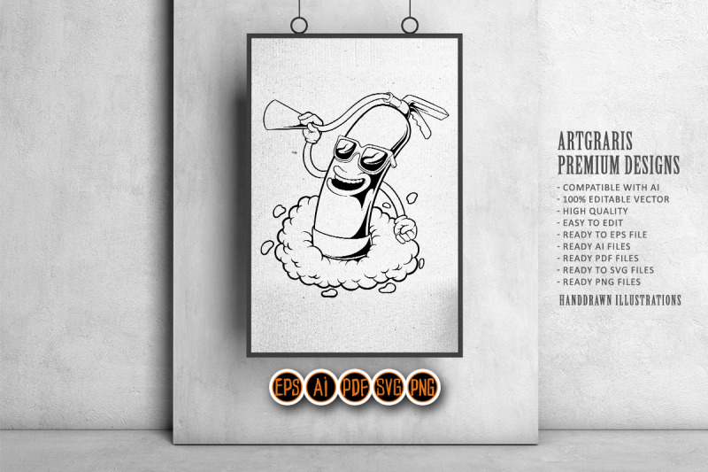 cool-fire-extinguisher-cloud-effect-logo-illustration-monochrome