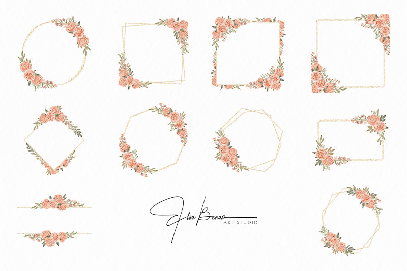 peach-watercolor-floral-and-gold-glitter-decoration