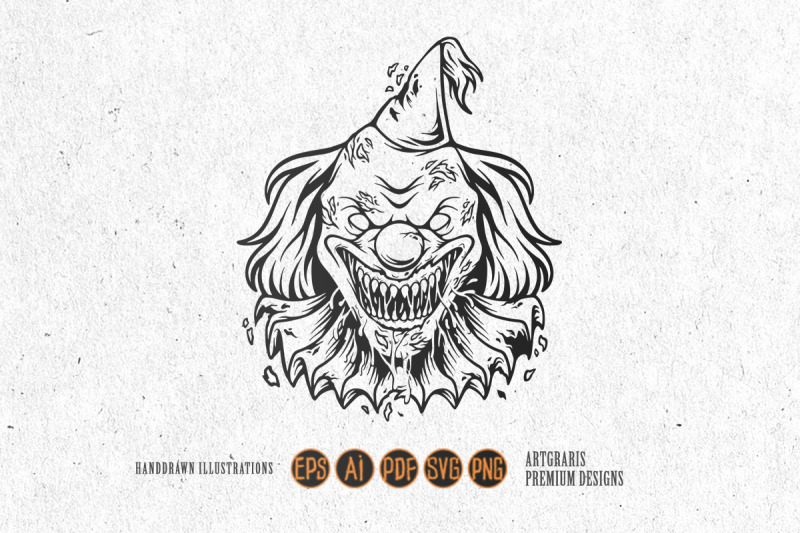 scary-head-evil-clown-logo-illustrations-monochrome