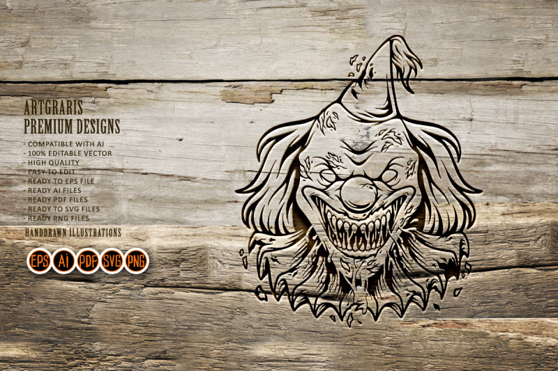 scary-head-evil-clown-logo-illustrations-monochrome