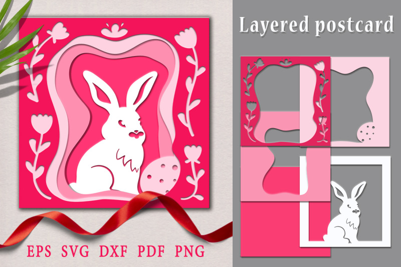 rabbit-on-a-multi-layer-postcard-paper-cut-svg