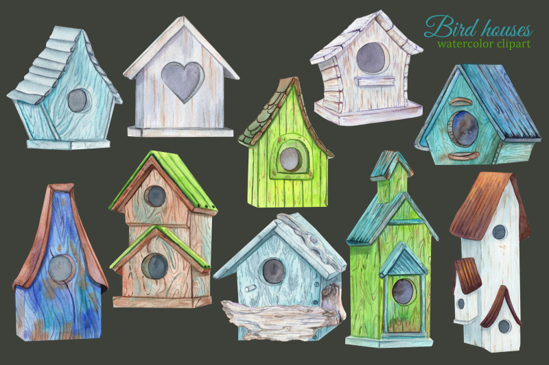 birdhouses-watercolor-clipart-bird-house-nesting-box-spring-clipart