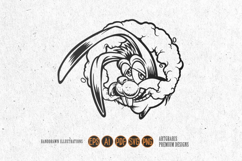 bunny-rabbit-head-weed-smoke-logo-illustrations-monochrome