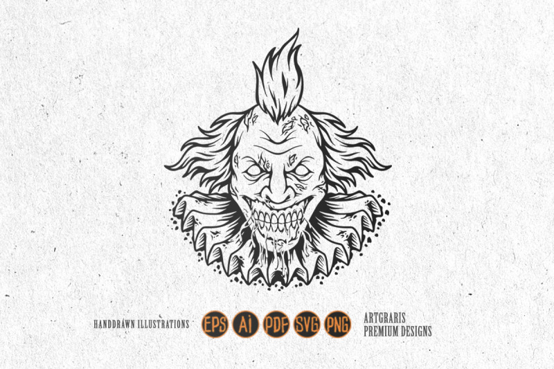 creepy-evil-zombie-clown-head-logo-illustrations-silhouette