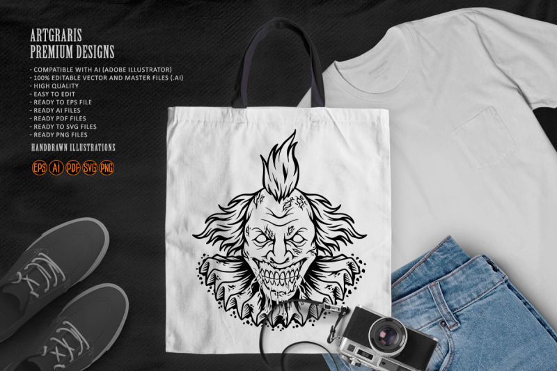 creepy-evil-zombie-clown-head-logo-illustrations-silhouette