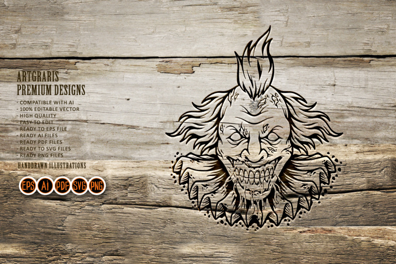 creepy-evil-zombie-clown-head-logo-illustrations-silhouette