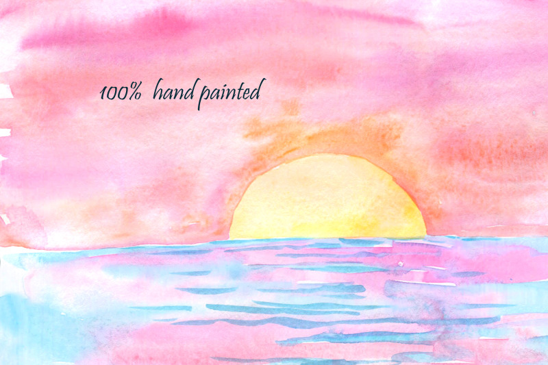 sea-sunset-beach-clipart-watercolor-ocean-background-png