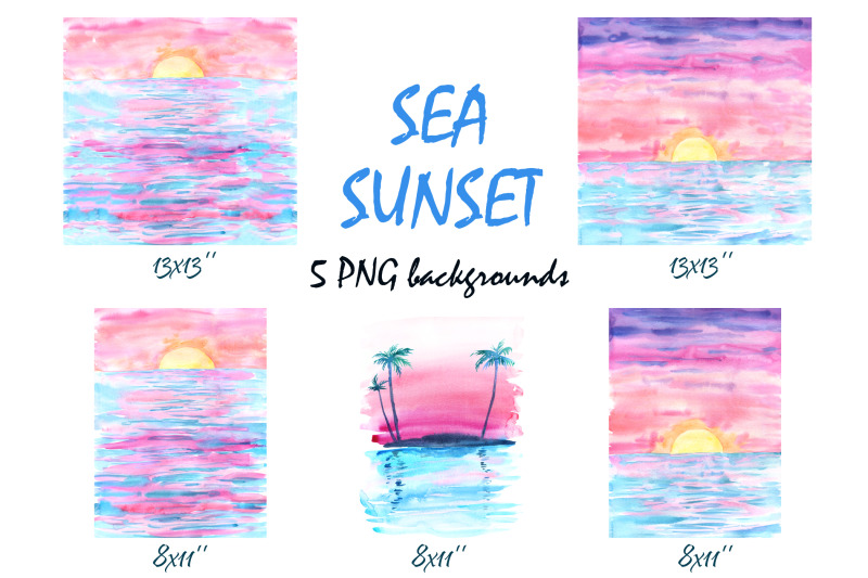 sea-sunset-beach-clipart-watercolor-ocean-background-png