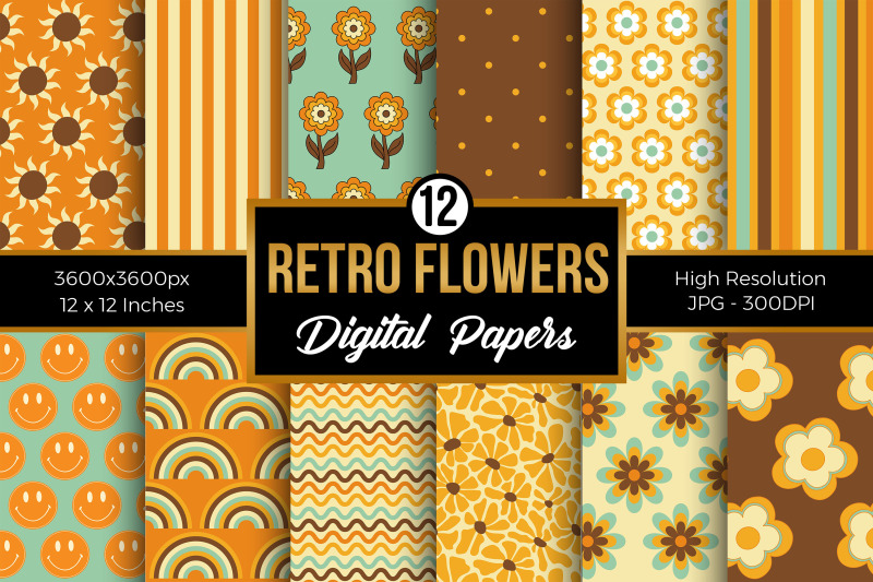 retro-flowers-groovy-digital-papers