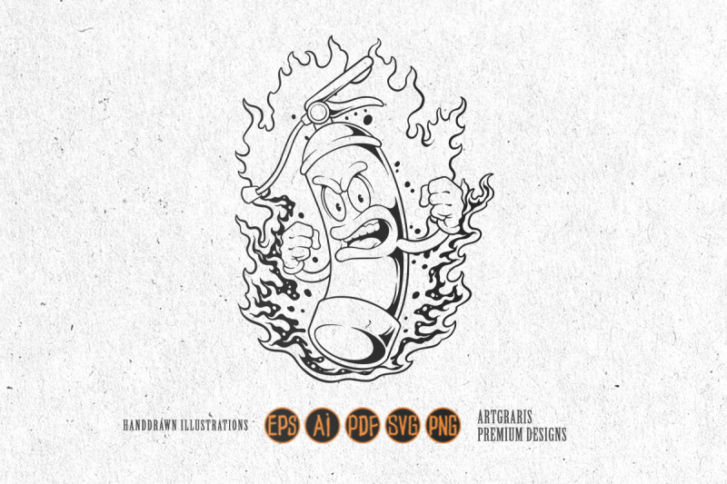 angry-flaming-fire-extinguisher-logo-illustrations-silhouette