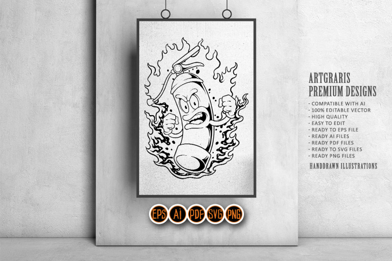 angry-flaming-fire-extinguisher-logo-illustrations-silhouette