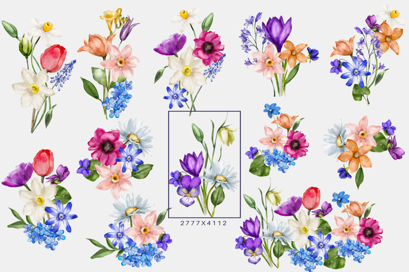 watercolor-spring-flowers-huge-collection