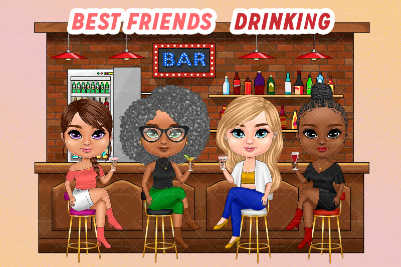 best-friends-chibi-drinking-cocktail-clipart-besties-customizable-c