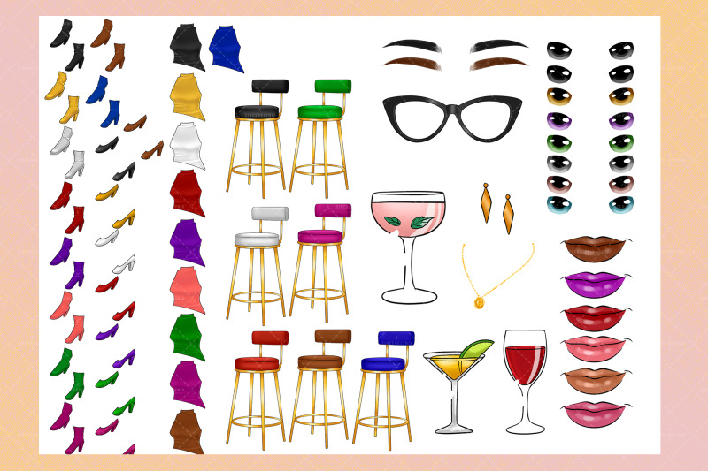 best-friends-chibi-drinking-cocktail-clipart-besties-customizable-c