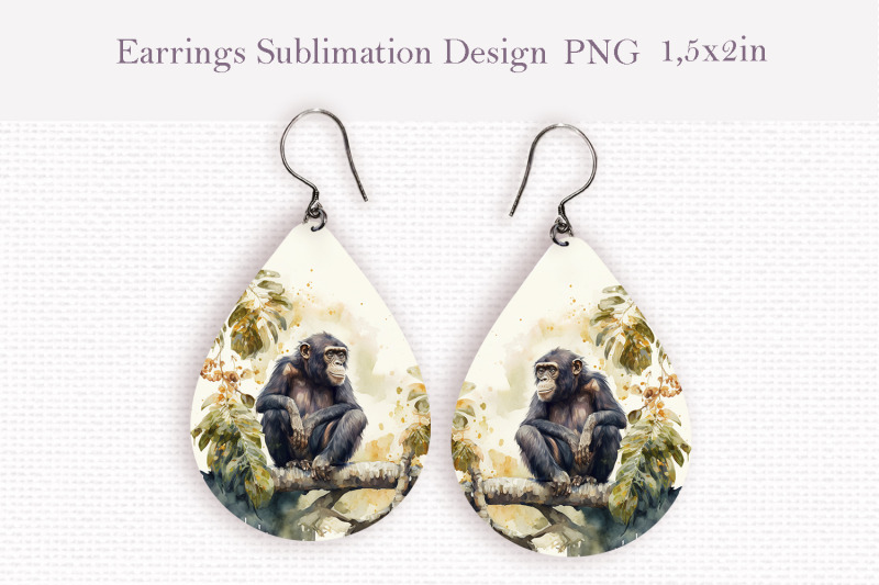 watercolor-monkey-teardrop-sublimation-earrings-design