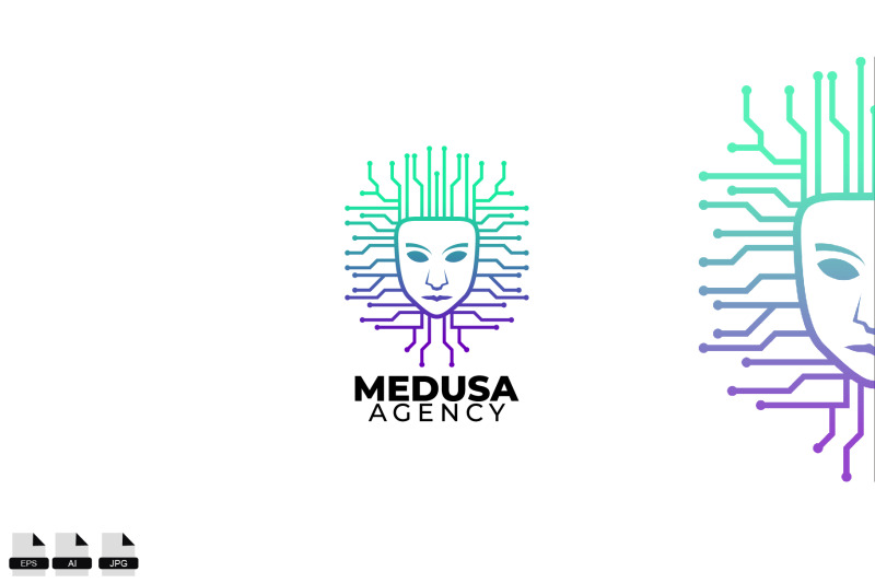 medusa-tech-face-logo-vector-design-illustration