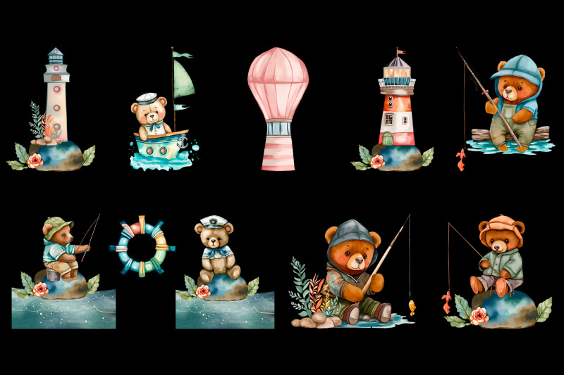 nautical-watercolor-clipart-cute-teddy-bear-fisherman