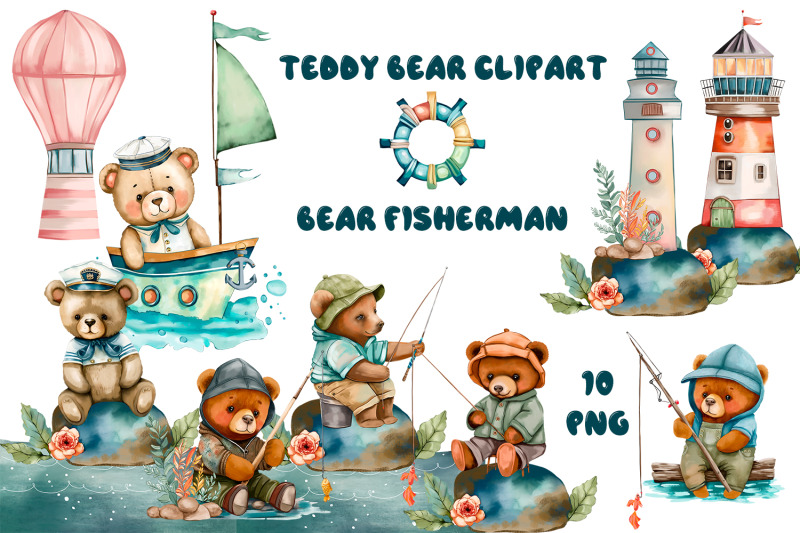 nautical-watercolor-clipart-cute-teddy-bear-fisherman