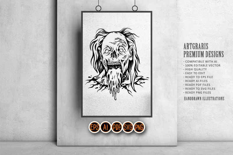 creepy-monster-zombie-clown-head-logo-illustrations-monochrome