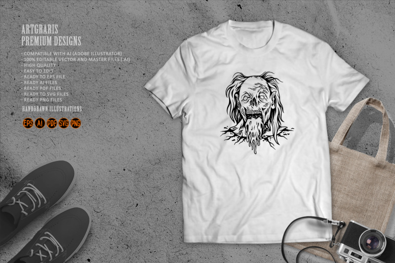 creepy-monster-zombie-clown-head-logo-illustrations-monochrome