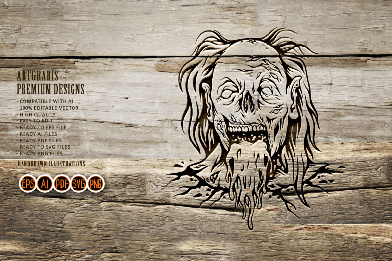 creepy-monster-zombie-clown-head-logo-illustrations-monochrome