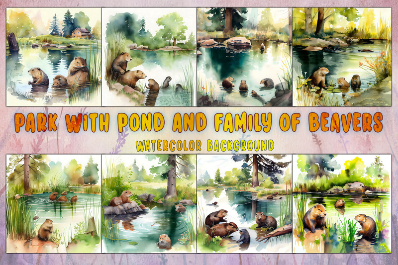 park-with-pond-and-family-of-beavers