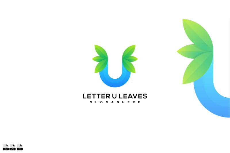 letter-u-leaves-vector-logo-template-design