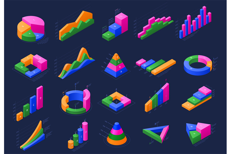 isometric-infographic-rising-chart-pie-diagram-and-statistical-data