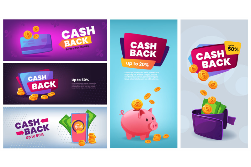 cash-back-service-banner-money-refund-offer-shopping-promotion-flyer