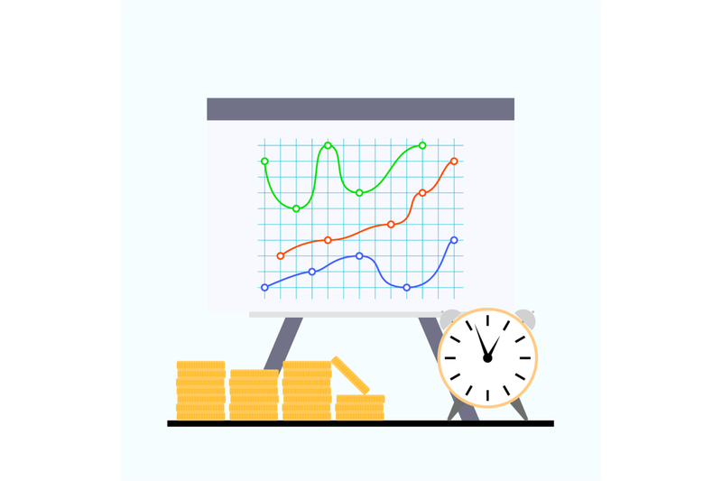 line-colored-charts-money-and-time-on-white-board
