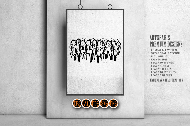 scary-melting-holiday-word-lettering-illustrations-monochrome