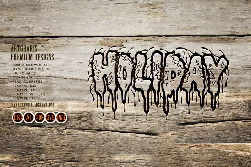 scary-melting-holiday-word-lettering-illustrations-monochrome