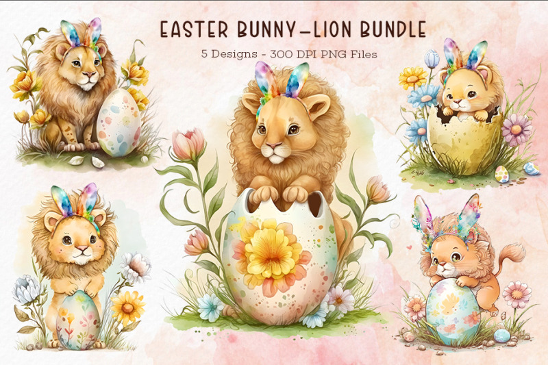 easter-bunny-lion-cliparts-bundle