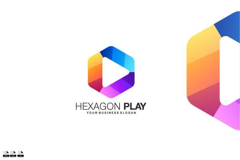 gradient-hexagon-play-vector-logo-design-illustration